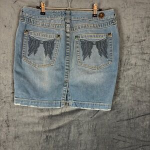 Free People Denim Mini Skirt with embroidery on pockets and detailing throughout